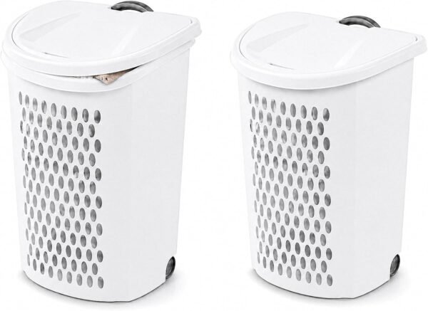 Large Wheeled Plastic Laundry Hampers with Lids Set of 2