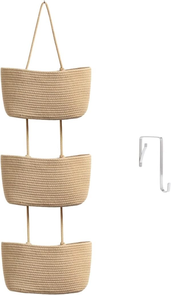 Three Tier Over Door Hanging Woven Storage Basket