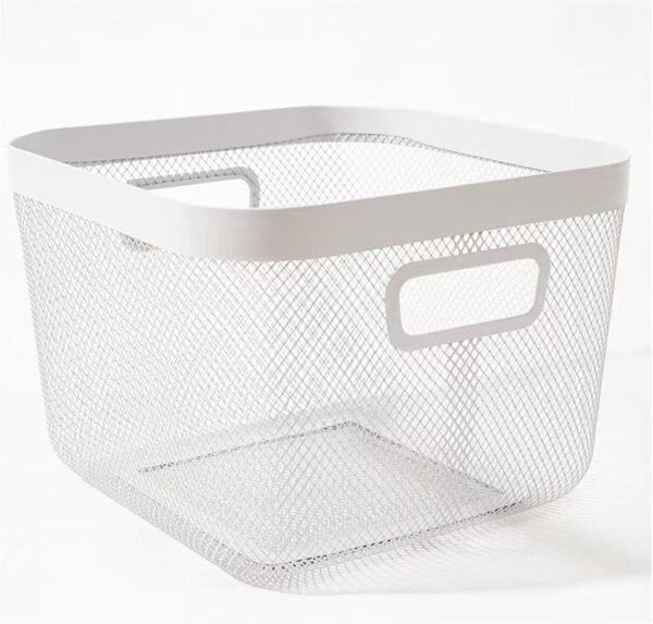 White Metal Mesh Storage Baskets with Handles