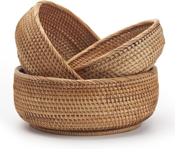 Round Rattan Fruit Storage Baskets Set of 3
