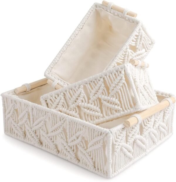 Decorative Boho Woven Storage Baskets Set of 3