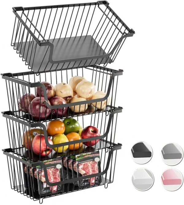 Stackable Black Wire Storage Baskets Set of 4