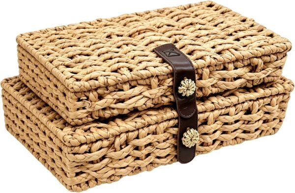 Lidded Water Hyacinth Storage Baskets Set of 2
