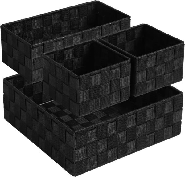 Black Square Woven Storage Baskets Set of 4