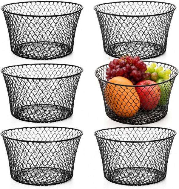 Round Metal Wire Fruit Storage Baskets Set of 6