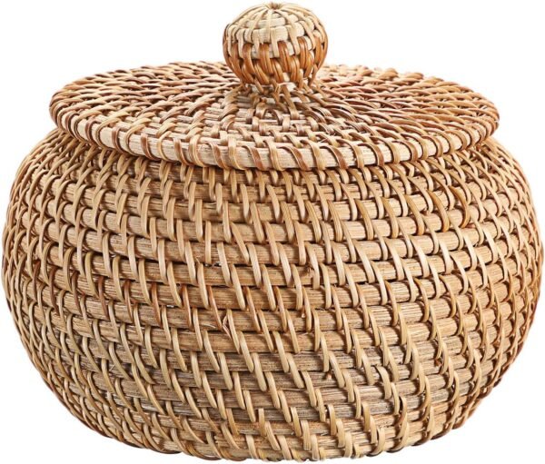 Round Rattan Storage Box with Lid