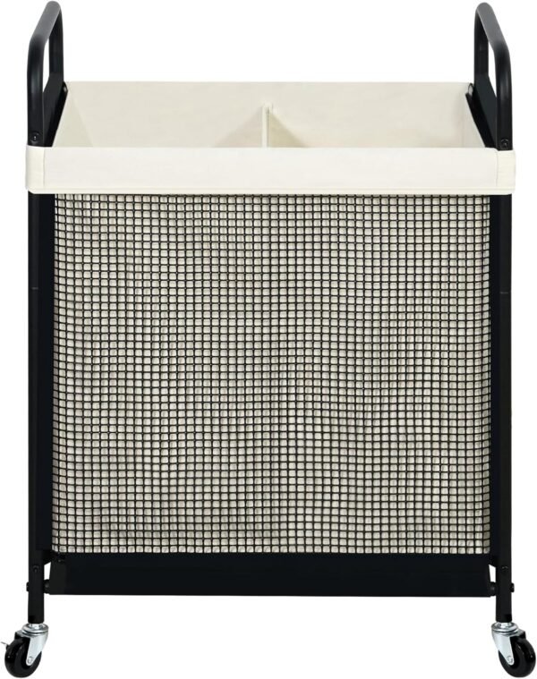 Double Section Rolling Laundry Sorter with Removable Washable Liners