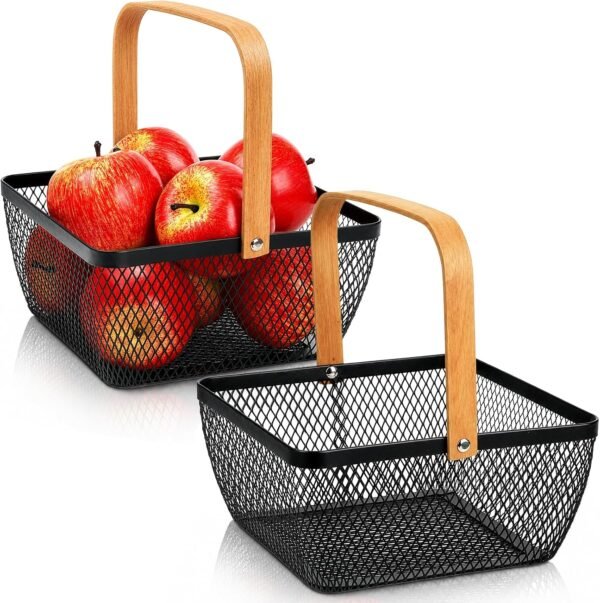 Small Wire Mesh Storage Baskets with Handles Set of 2