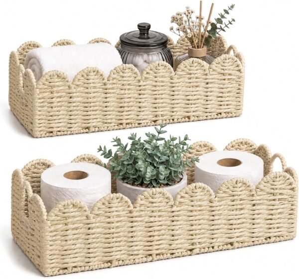 Scalloped Toilet Paper Storage Baskets with Handles Set of 2