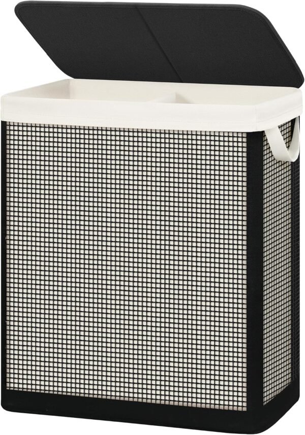 Double Section Steel Frame Laundry Hamper with Lid