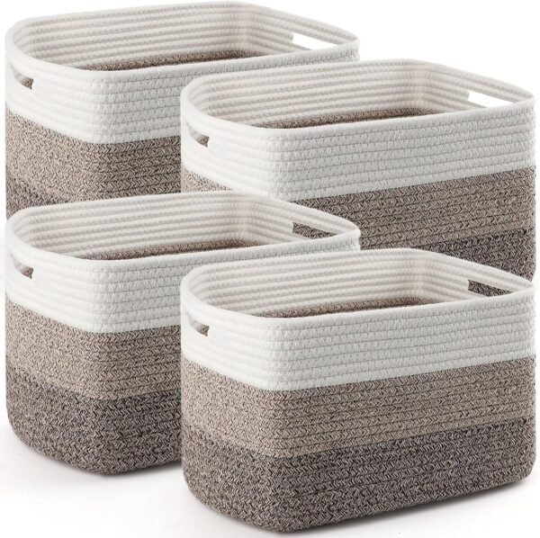 Cotton Rope Woven Storage Baskets with Handles Set of 4