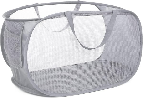 Collapsible Mesh Laundry Hamper with Side Pocket