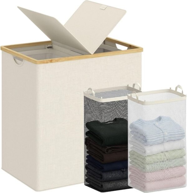 Double Laundry Hamper with Lid and Removable Bags