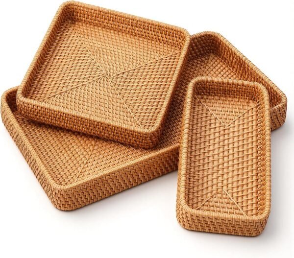 Rattan Rectangular Serving and Storage Basket Set of 3
