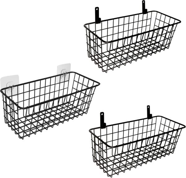 Adhesive Wall Mount Hanging Wire Baskets Set of 3