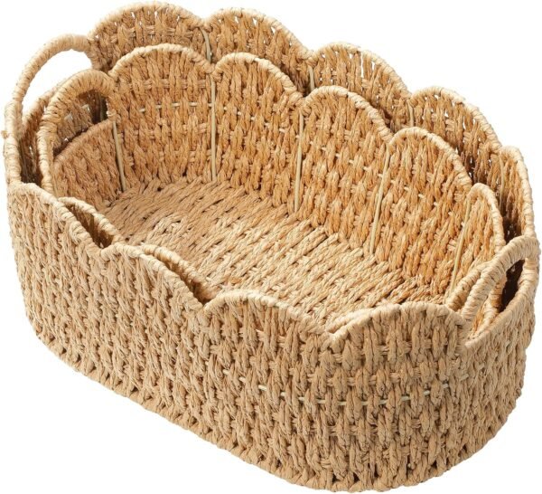 Scalloped Paper Rope Woven Storage Baskets Set of 2