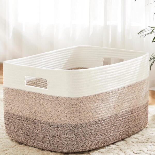 Rectangular Woven Blanket and Laundry Storage Basket